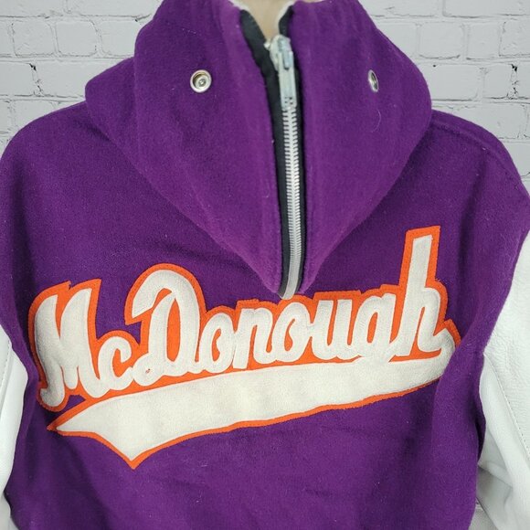 VTG DeLong Retro Purple Wool Hooded Varsity Letterman Jacket USA Made Size 40 - Picture 11 of 15